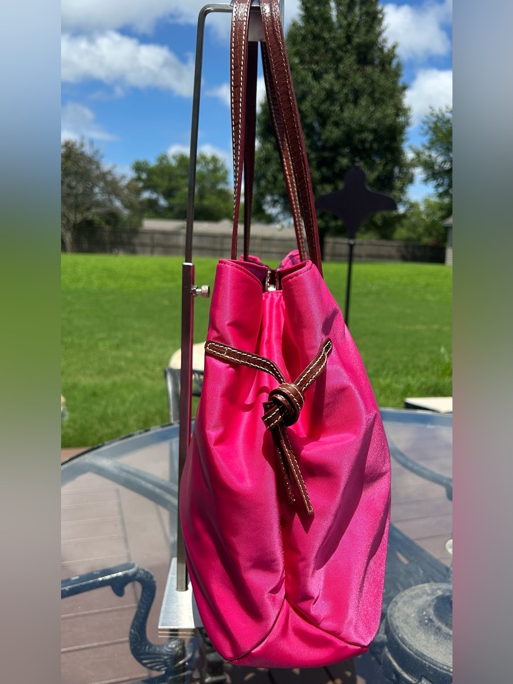 Dooney & Bourke Hot Pink Nylon Victoria Satchel Tote Bag - Picture 2 of 16